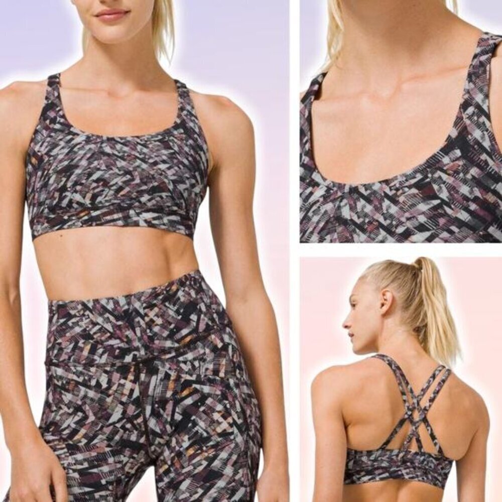 LULULEMON Energy Bra Medium Support B–D Cup Sz 4 Kaleidoscopic Pink Multi